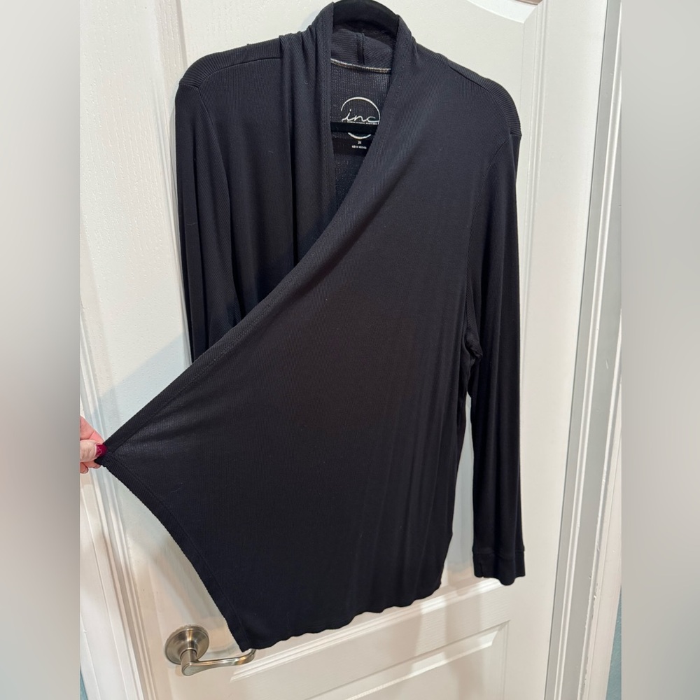 INC Black Waterfall Open Front Long Sleeve Cardigan Sweater 3X